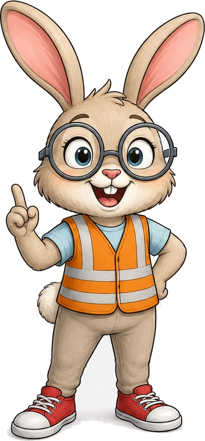 Annah the Bunny, the Zoo EOC action officer, wearing round glasses and an orange safety vest